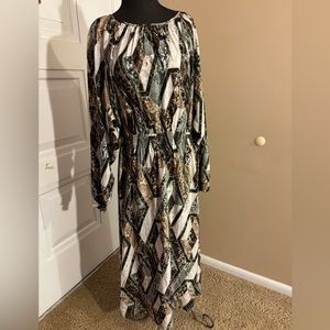 H&M Long dress, snake skin style pattern, long sleeve, size large